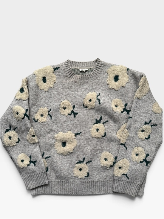 En Creme Sweaters - En Crème Floral Textured Crewneck Sweater Gray Cream Women’s Size M